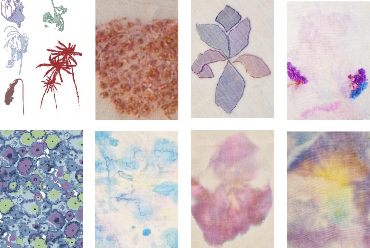 Broderies et impressions à l’acétone d’iris