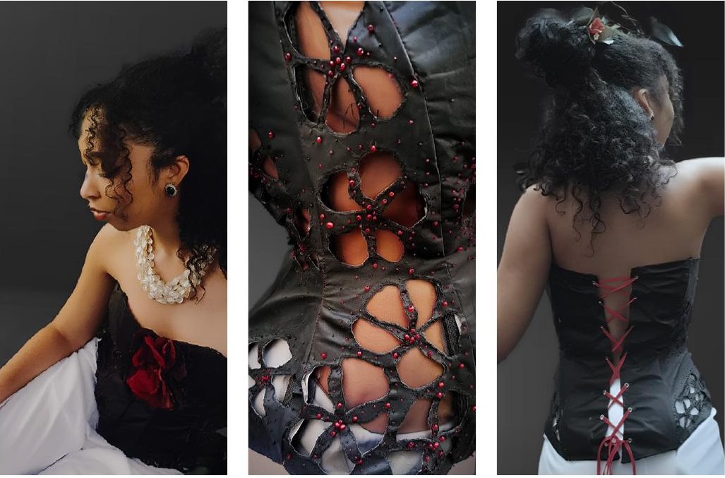 Détail du corset ajouré au point de feston